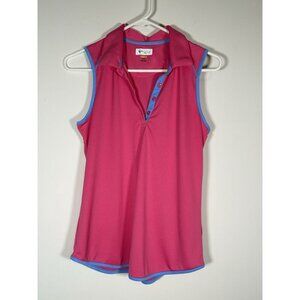 GREG NORMAN Golf Play Polo Sleeveless Pink Performance Wear Blue Accent Size Med